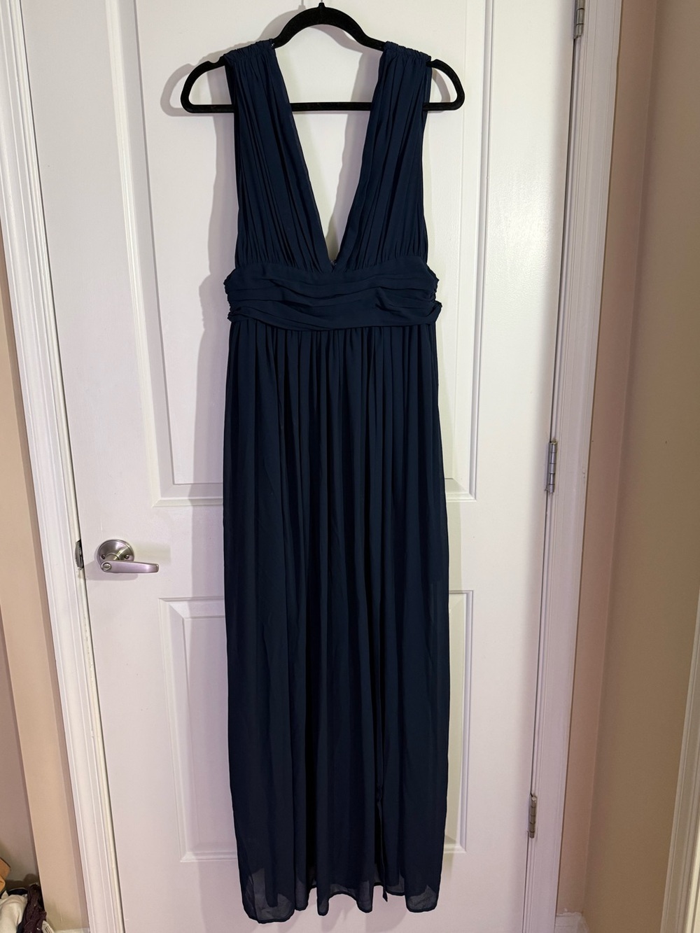Navy Plunge V-Neck Flowy Maxi Dress